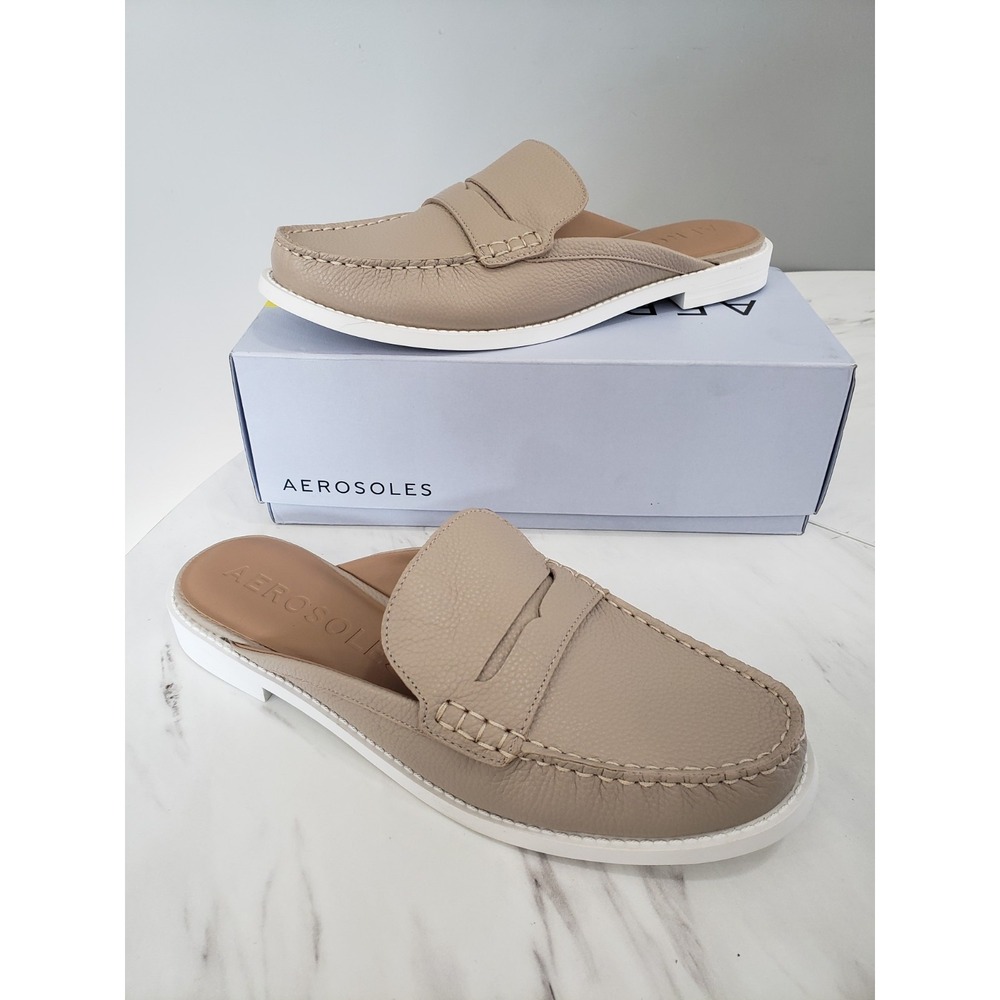 NEW SIZE 11 Loafers Aerosoles Salome Mule Slip On Leather Taupe Stone comfort